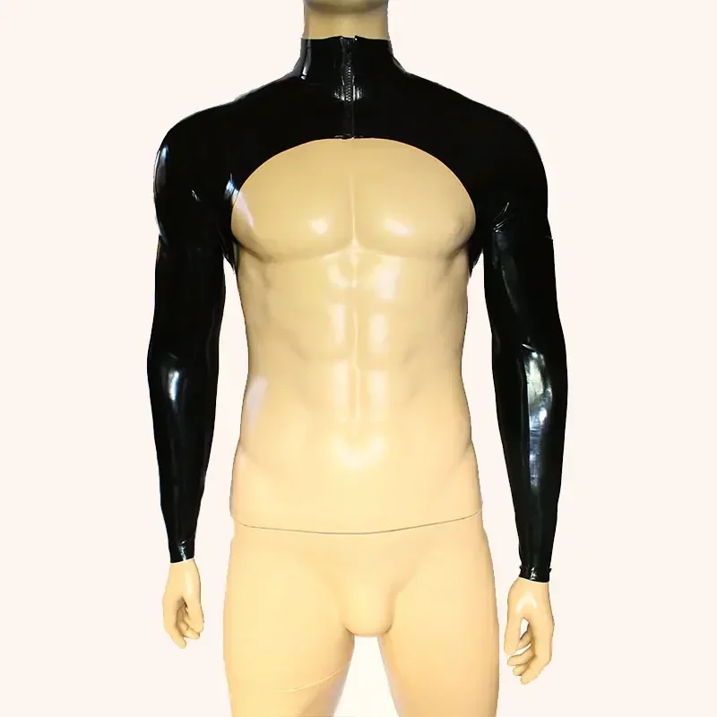 Sexy Falso Látex Colheita Regata dos homens, couro envernizado brilhante, Tops de meia manga comprida, Esticar PVC Muscle Crop Top, Clubwear personalizado