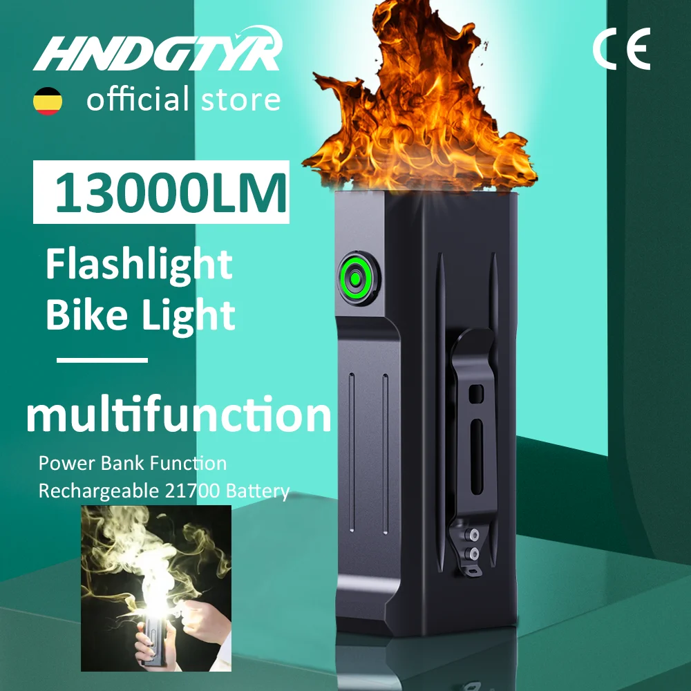 

100W Powerful Flashlight Rechargeable LED Torch 13000 Lumens Power Bank Super Bright Bike Light Travel MTB Road Cycling Lantern