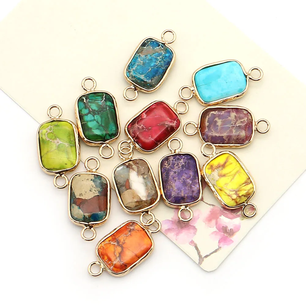 خمر الحجر الإمبراطوري ثقب مزدوج قلادة متعدد الألوان الاصطناعية الفيروز مطلية بالذهب سحر 2 قطعة لموصلات عقد دي اي واي