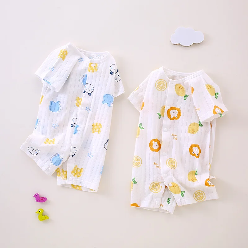 

2023 Summer Infant Clothes Pure Cotton Snap Button Rer ort Sve Boys Baby Air Conditioning Suit Newborn Cling Suit
