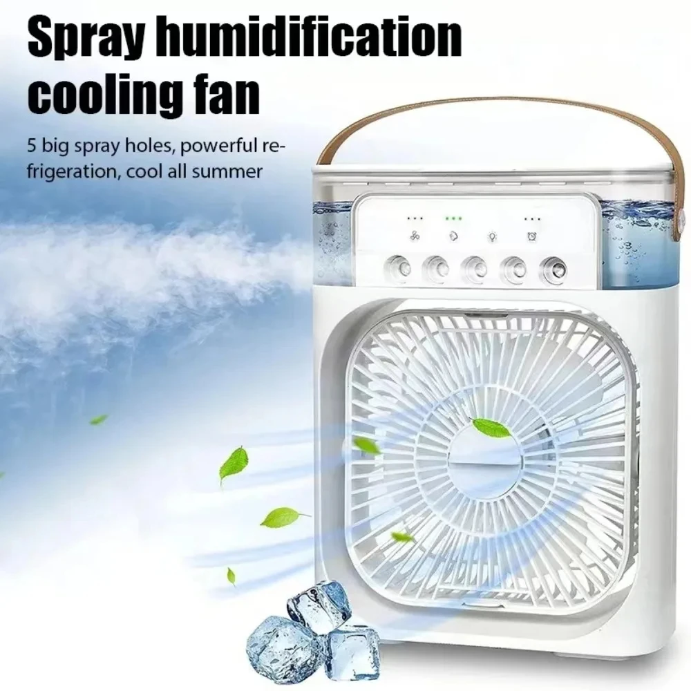 Multifunctional Desktop Fan LED Night Light Air Humidifier Silent Three Gear Adjustable Air Cooler Household Office Cooling Fan