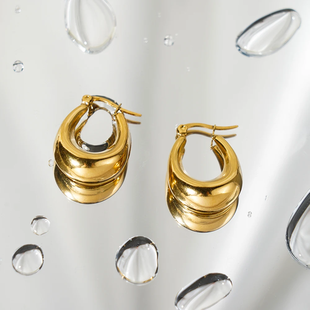 Pendientes grandes de acero inoxidable chapados en oro de 18k para mujer, joyería impermeable, regalos de fiesta, envío directo