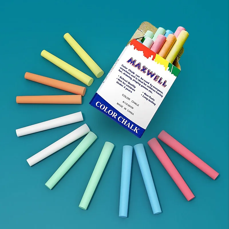 Eco-friendly standard chalk, school-specific chalk, colored chalk 12-pack, household children's eco-friendly chalk