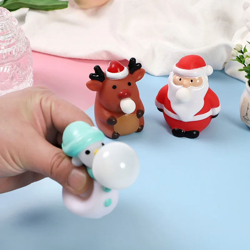 Soft Spit Bubble Toy Cute Santa Claus Ball Soft Sticky Squishi Stress Relief Toy Funny Gift Squeeze Snowman Ball Sensory Fidget