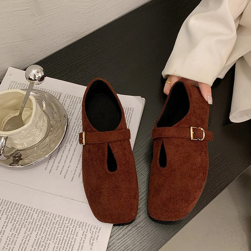 

Retro Square Toe Single Shoes Versatile Suede Soft Sole Non-slip Wear-resistant Low Top Shoes