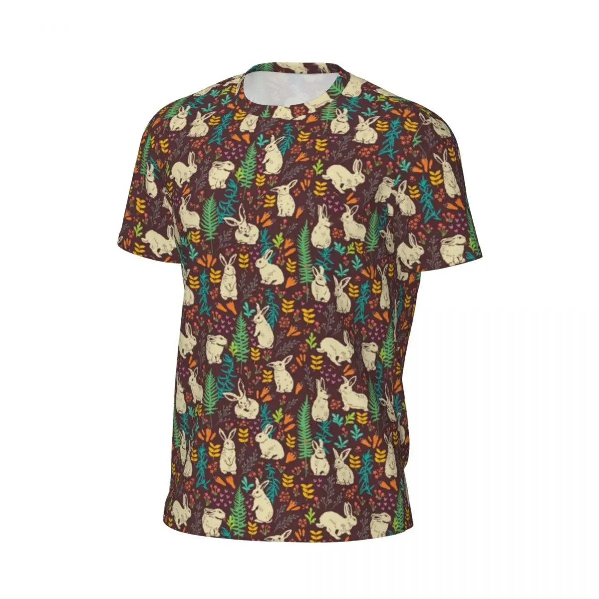 Gym T-Shirt For Man Happy Easter T Shirts Hip Hop Floral Pattern With White Rabbits Beach Tees O Neck Y2K Fun Printed Tops Gift