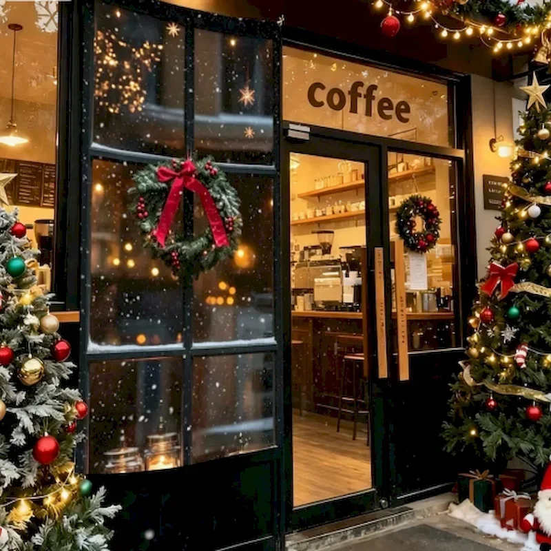 VIKAMA Winter Snow Town Christmas Tapestry Coffee Shop Street View Wall Hanging Photo Pavilion Home Wall Decoration Cloth
