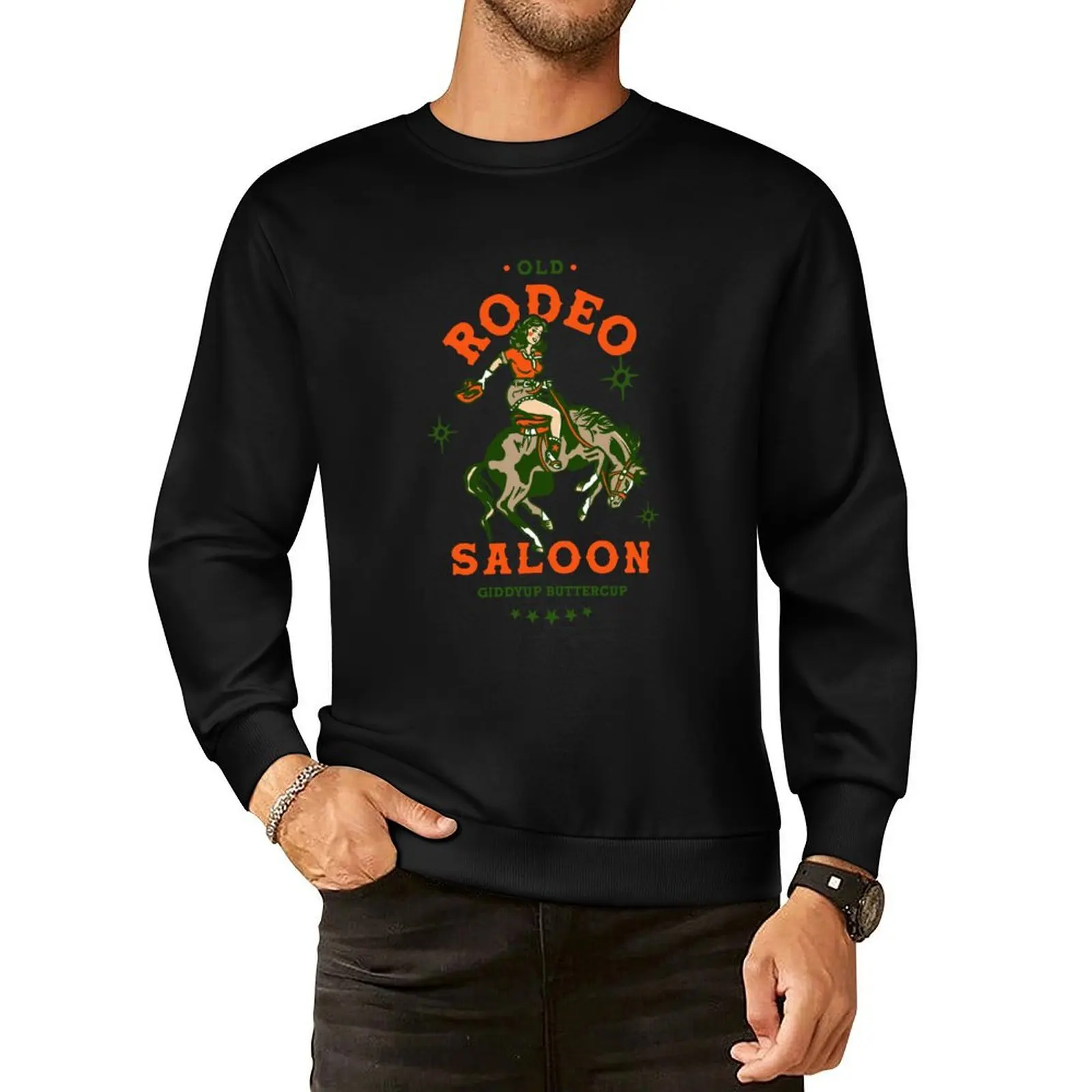 Old Rodeo Saloon: Giddyup Buttercup. Vintage Cowgirl Pinup Pullover Hoodie autumn jacket men anime clothing hooded sweatshirts