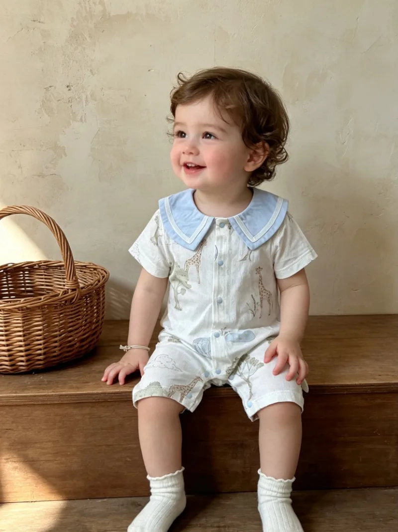 Giraffe Baby Clothes Newborn Summer Thin Bamboo Fiber Class A Short-Sleeve Onesie Summer Romper Boy Bodysuits & One-Pieces