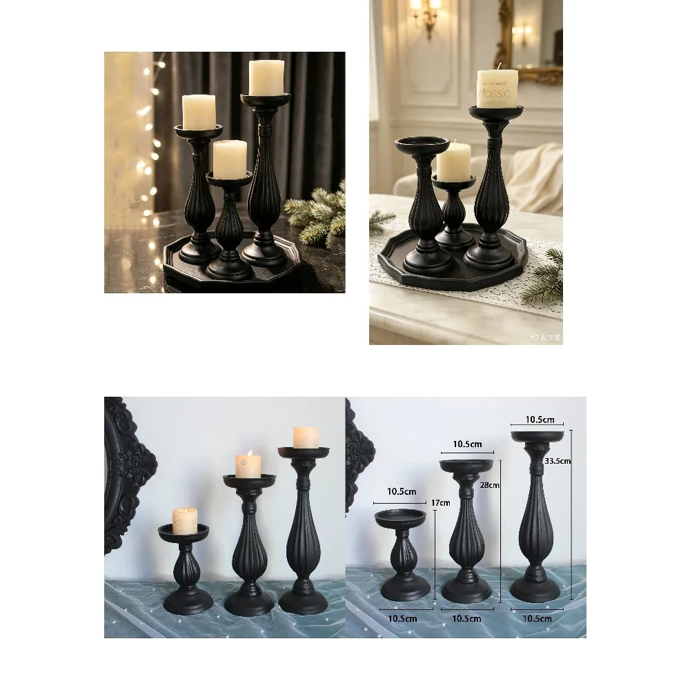 Black Wooden Candle Holder Rustic Natural Wood Candelabra for Home Decor Wedding Birthday Party Christmas Festive Table Decorati