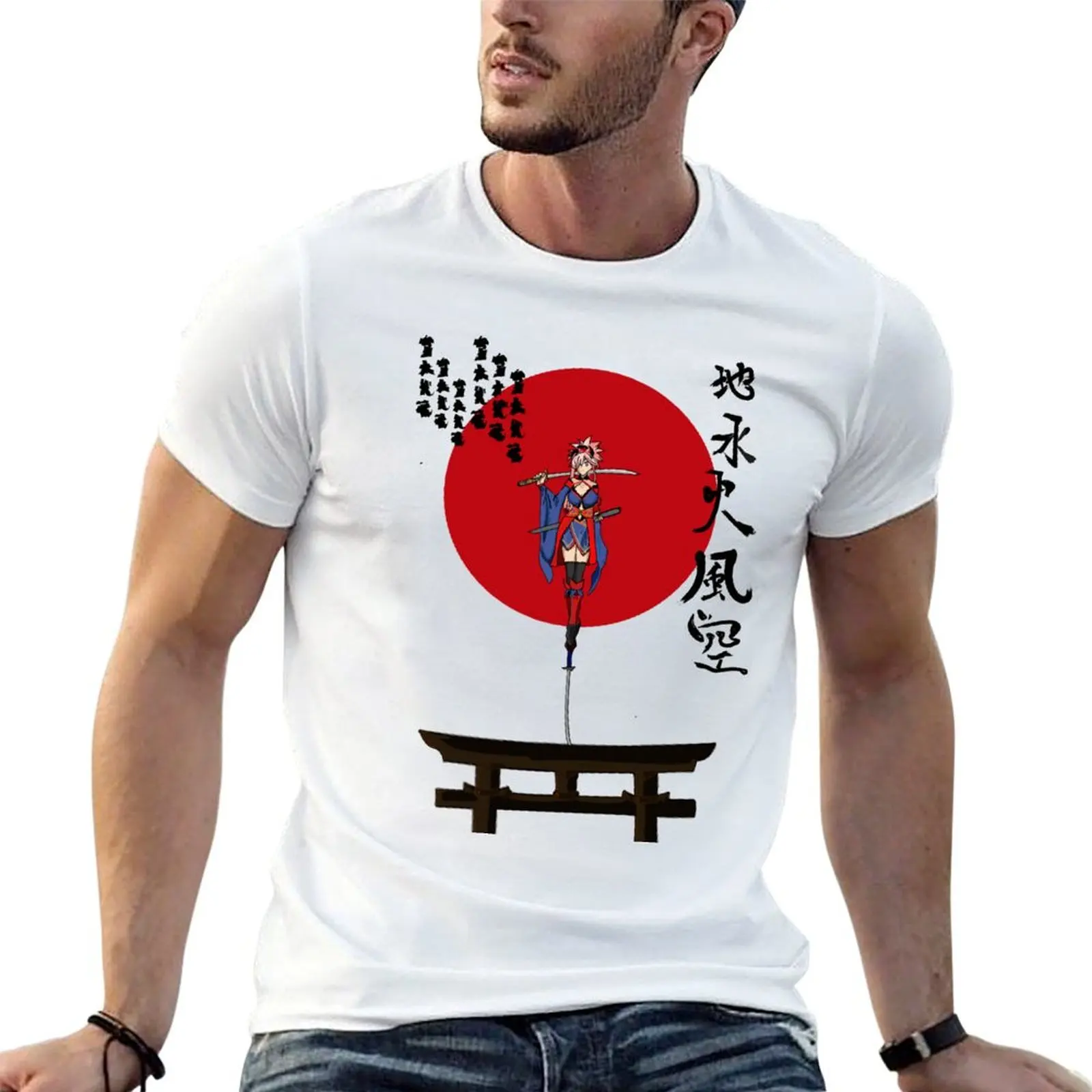 fate grand order Minamoto musashi T-Shirt anime summer top clothes for men