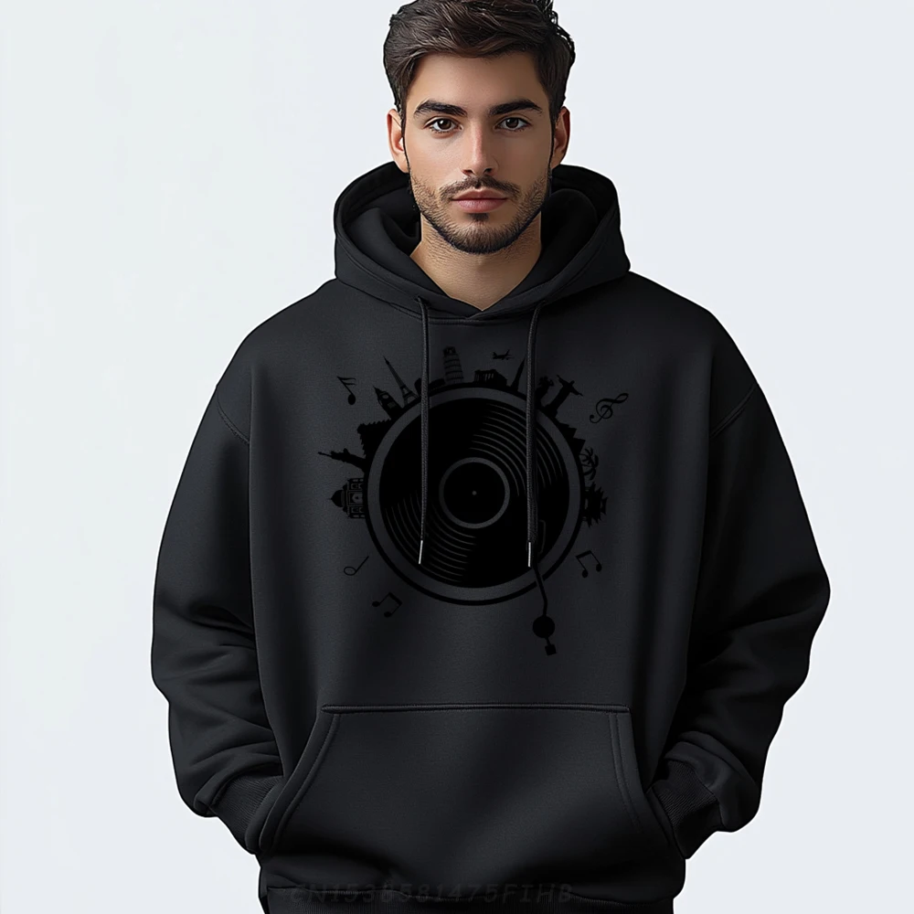 Vinyl Globe Music DJ Turntable Vintage Free Shippping Clothes Luxury Hoodie Loose