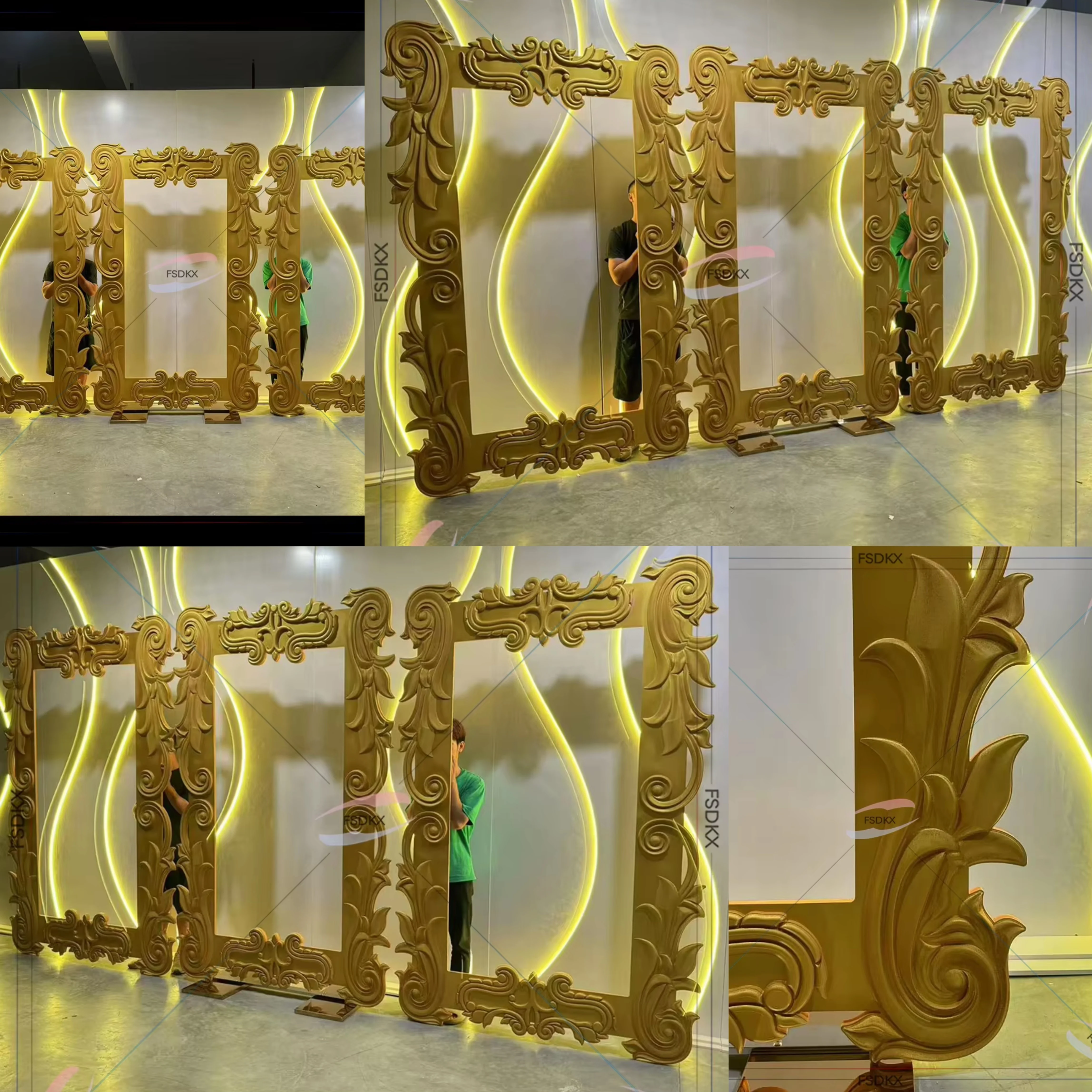 

Exquisite 3D Carving Panel Backdrop Frame With Stainless Steel Base For Dream Wedding