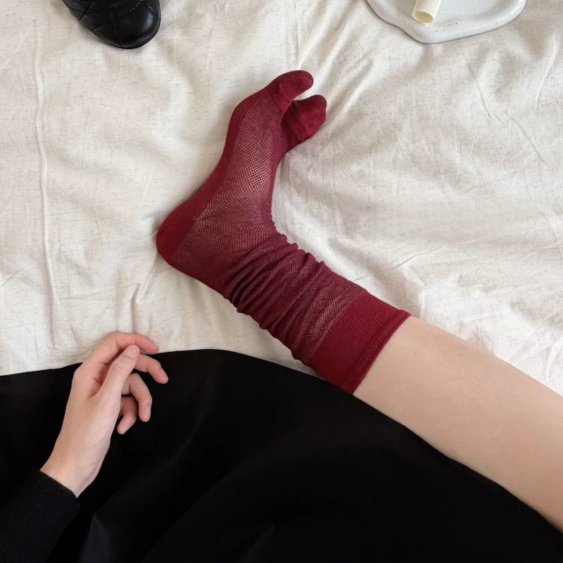 New Summer Thin Women Split Toe Socks Korean Ins Simple Trendy Short Silk Socks Daily Commute Match Flip Flops Socks
