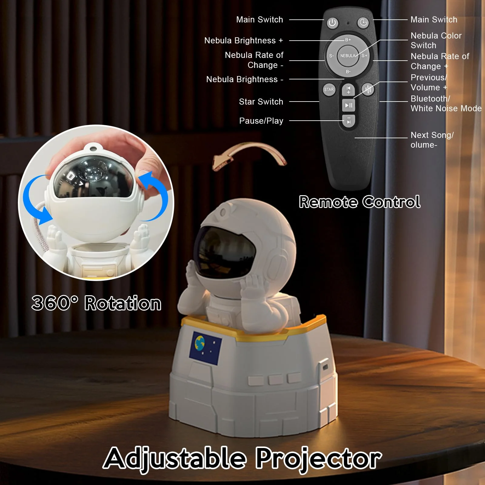 Astronaut Galaxy Projector Night Light Remote Control 360° Rotating Light Stepless Dimming Projector Night Lamp for Kids Bedroom