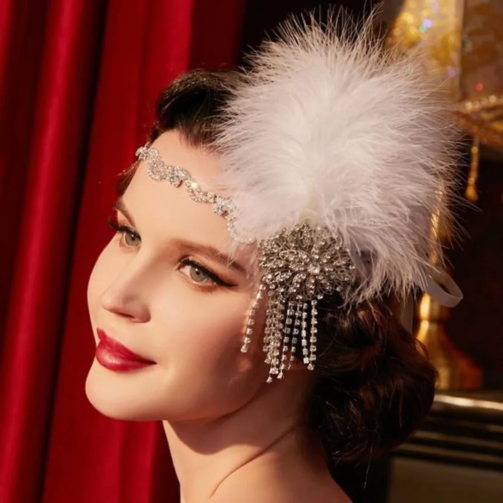 Exquisite Vintage Feather Headband Sequin Zircon Cosplay Dress Headwear Elegant Rhinestone Masquerade Hair Band Bridal Headdress image 2