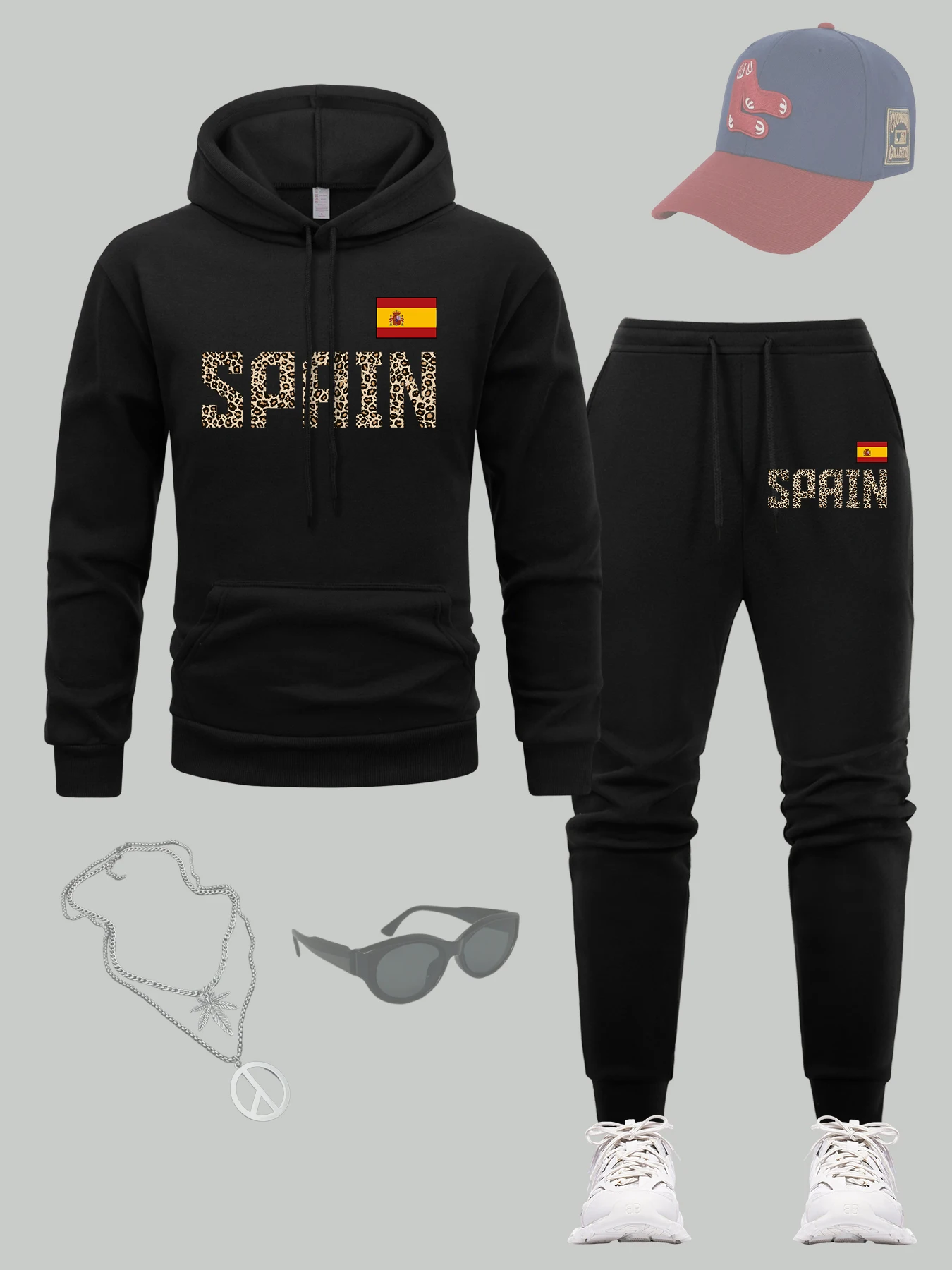 

Spain City Art Flag Print Men Hoodie Set Fleece Soft Hoodies Sets Autumn Loose Sportswear Multicolor Casual Male Sweatpants