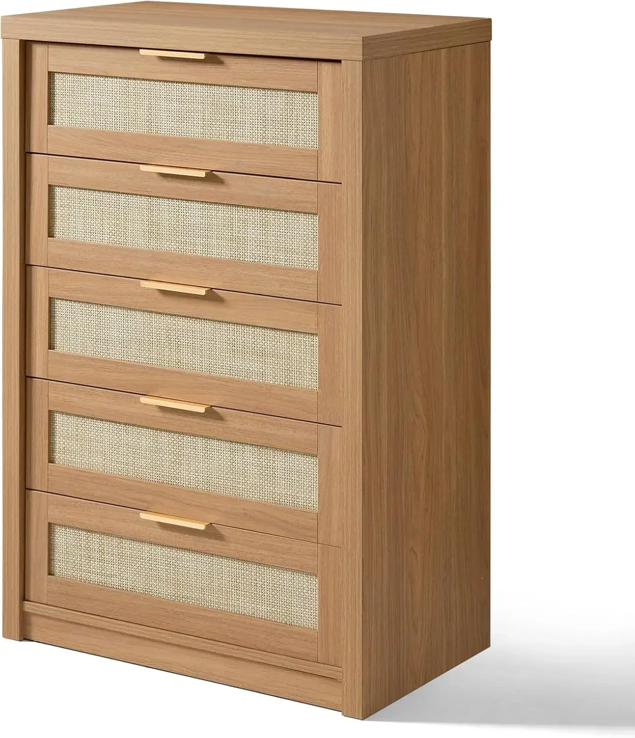 

5 Drawer Dresser, Rattan Dresser for Bedroom with 5 Storage Drawers, Tall Dresser Chest of Drawers