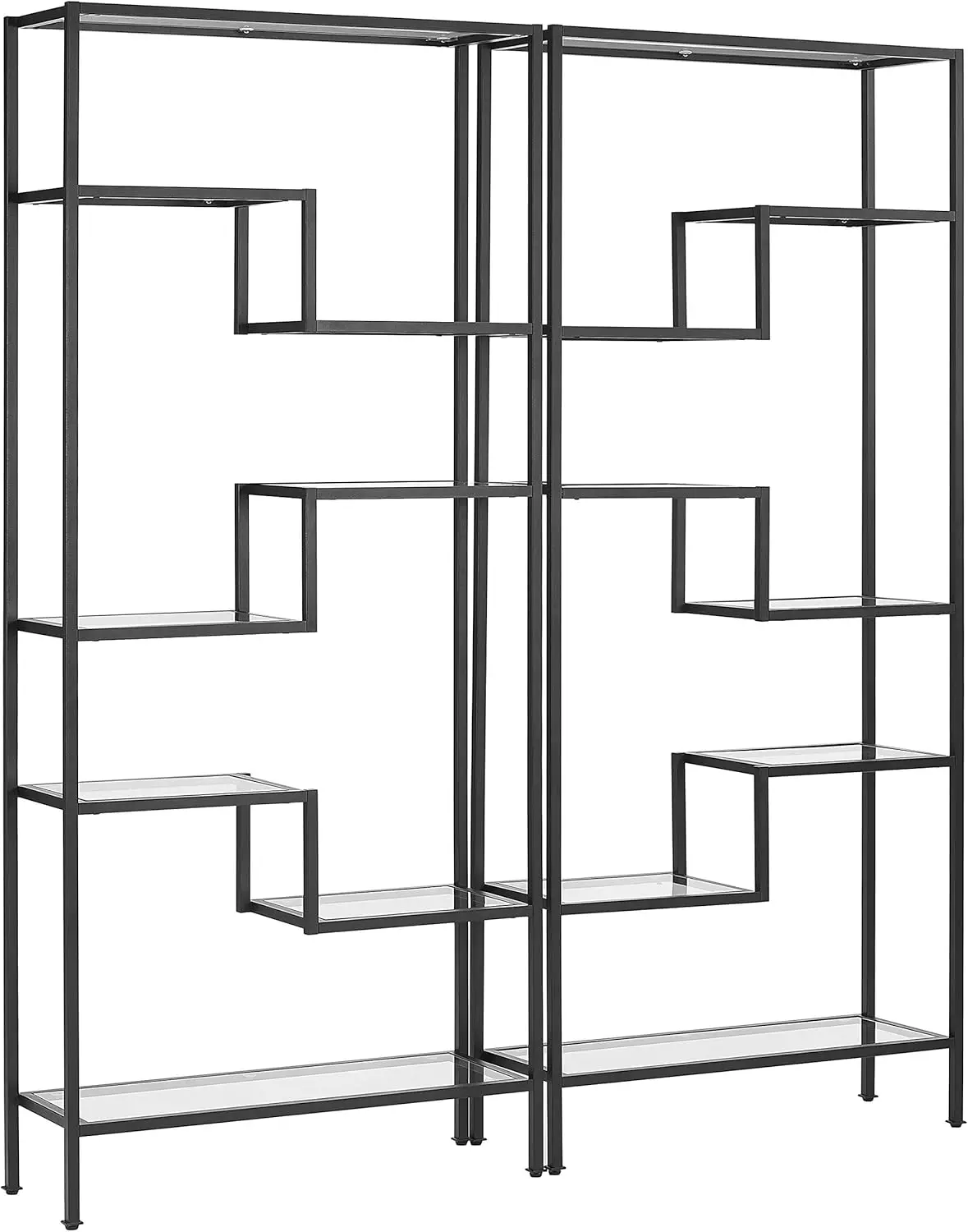 Sloane 2-Piece Bookshelf Set With Glass Shelves, Bookcase Storage, Matte Black