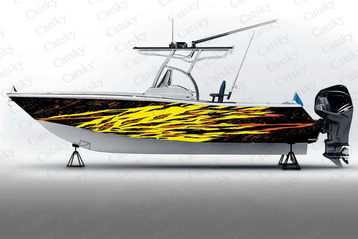 Colorful vector graphic abstraction Boat Sticker, PVC Waterproof Vinyl Wrap Decals for Fishing Boats, Durable and Stylish Design