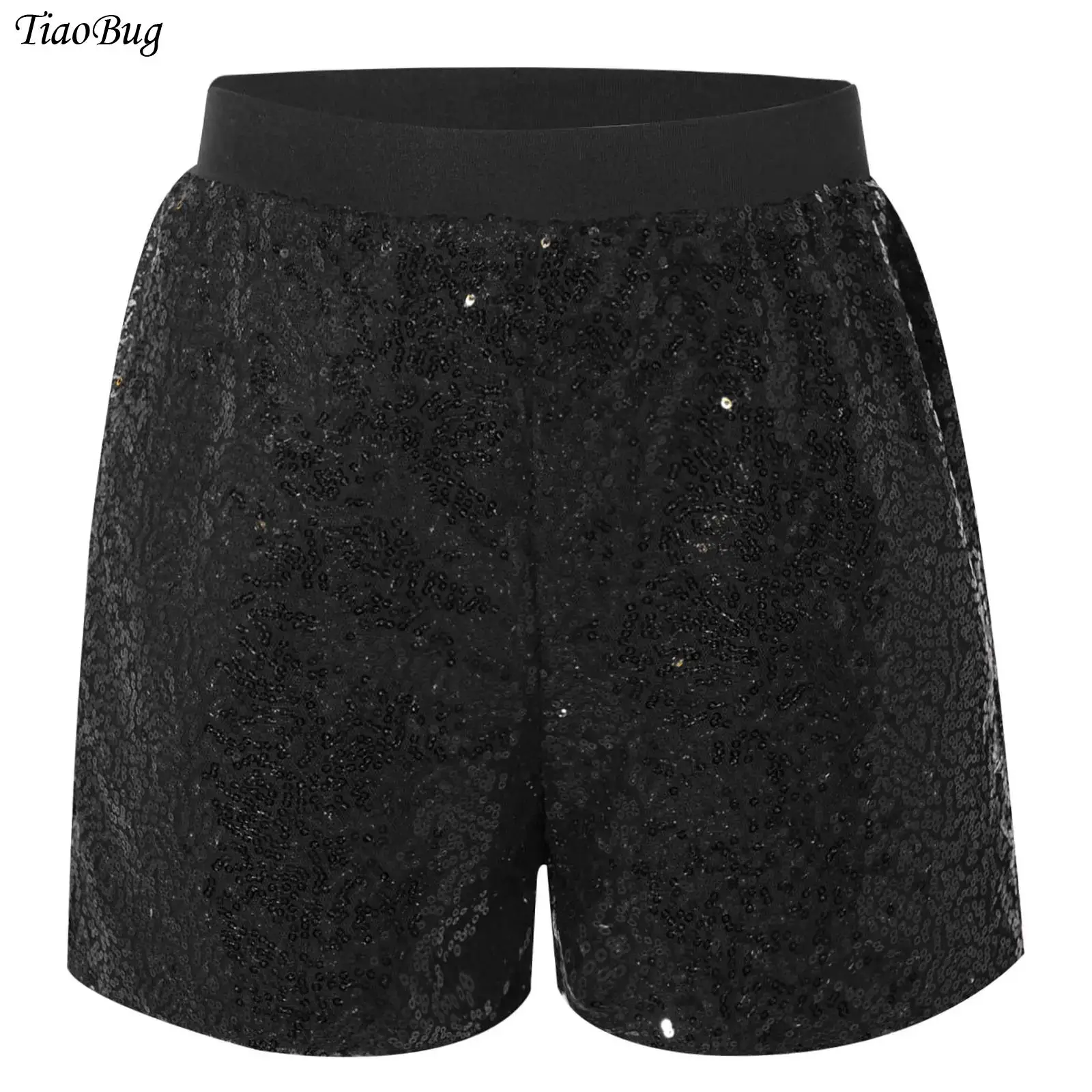 

‌Kids Girls Glitter Sequins Jazz Dance Shorts Pants Elastic Waist Sparkly Comfortable Lined Bottoms for Hip hop Street Dancewear