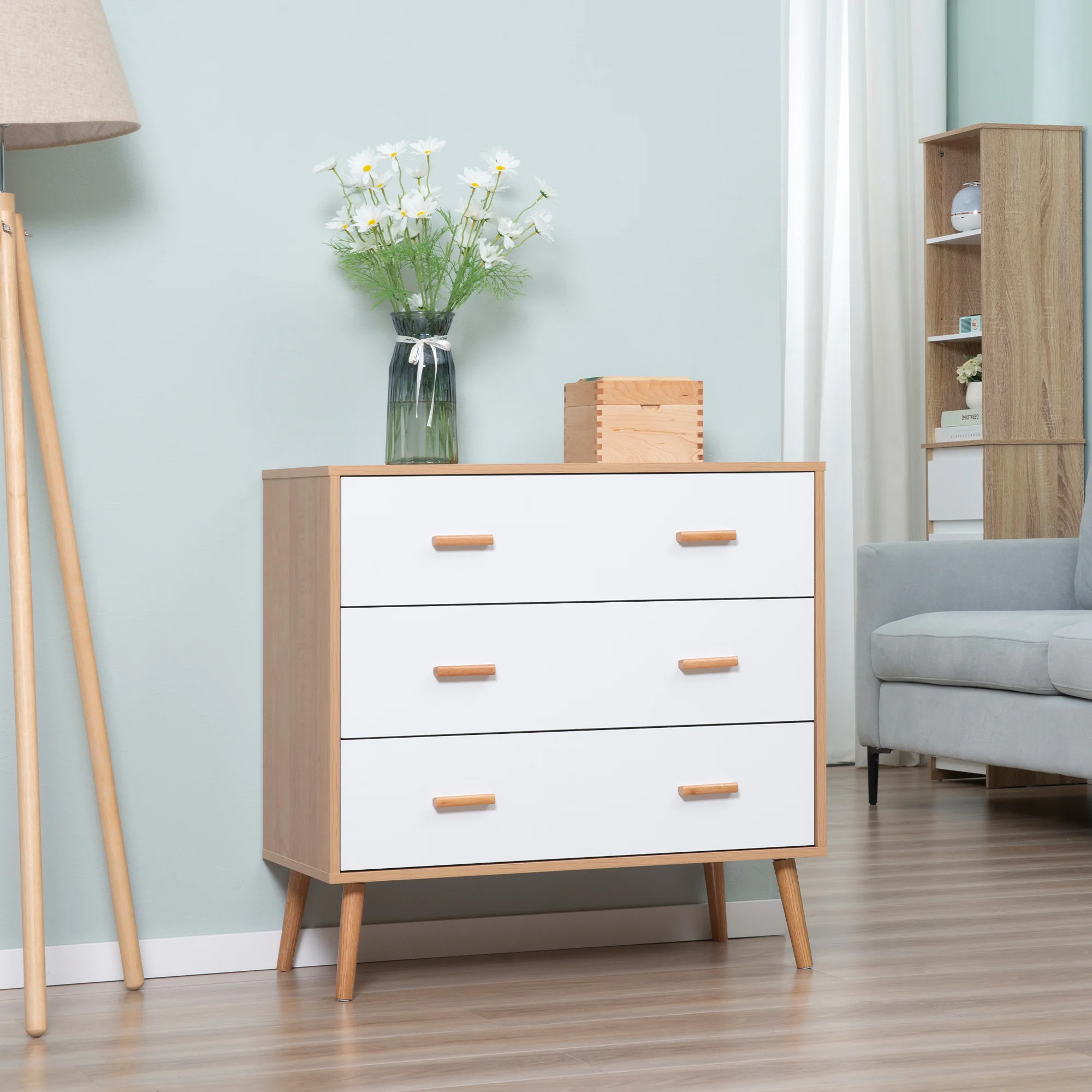 HOMCOM Cómoda Madera con 3 Cajones con Patas Elevadas para Dormitorio 80x39x80cm