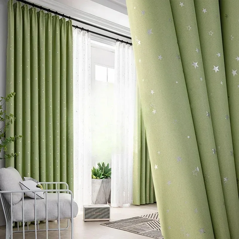 

DZQ Thick Silver Star Luxury Blackout Curtains for Living Dining Room Bedroom Windows Curtain Shading Fabric Drapes White Tulle