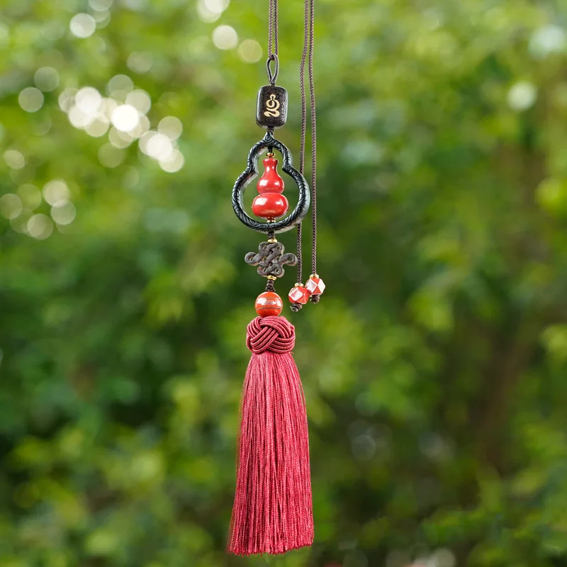 

1pc Black Sandalwood Fulu Companion Car Pattern Pendant Car Hanging Accessories China Knot Tassel