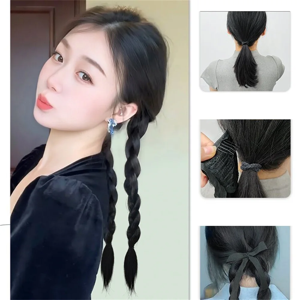 Korean Ins Style Wig for Women Natural Crossed Twists Braids Hair Extensions Double Ponytail for Women