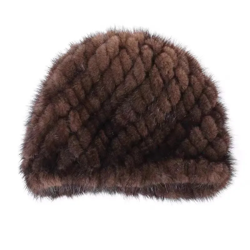 Winter Men Mink Fur Hats Natural Real Fur Knitted Cap Fashionable Fluffy Grandfather Genuine Fur Beanie Female Black Fur Caps