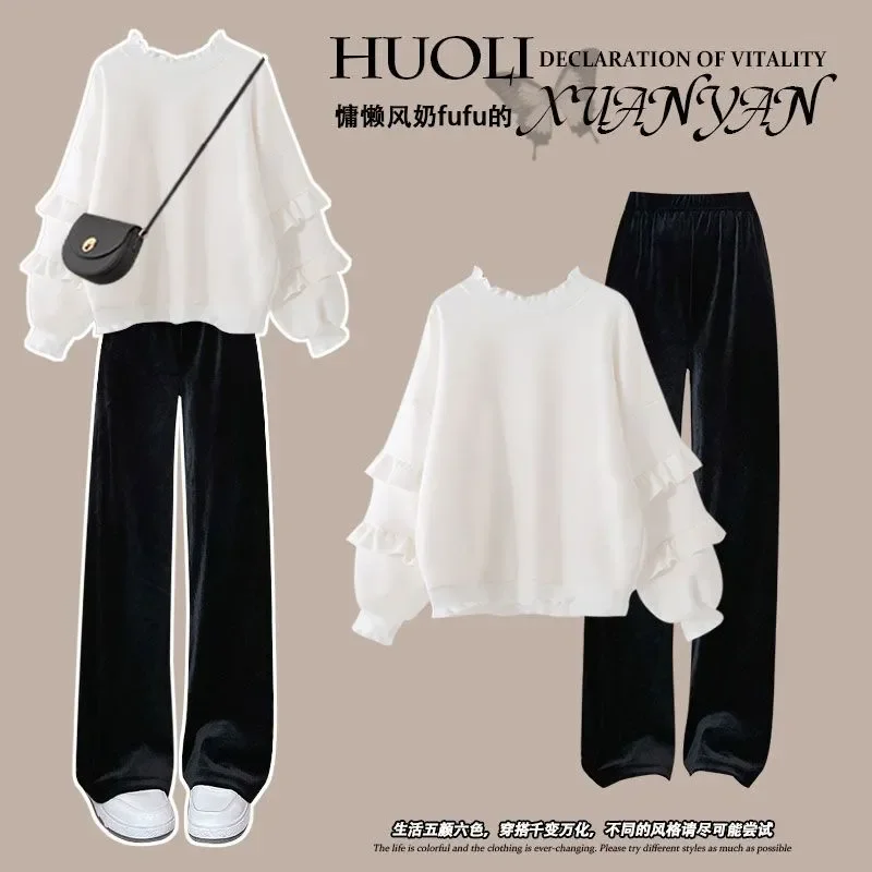 

Spring and Autumn Suit Women's 2025 New Loose Sweatshirt Slimming Casual Wide Leg Pants Two-piece Set