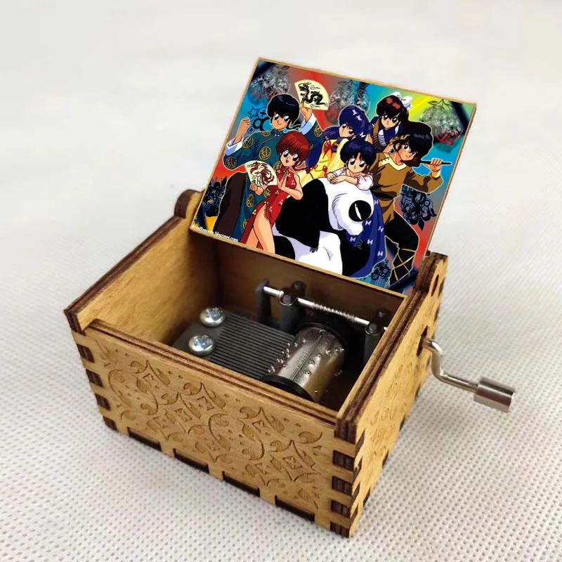 New Design anime Ranma Cartoon Vintage Mechanical Wooden Music Box Wood Crafts new year gift Kids toy Birthday Gifts