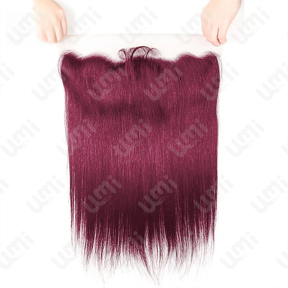 Umi 99J burgunder Knochen Gerade Bundles mit Frontal Menschliches Haar Verschluss wein 13X4 Remy Weave Bundles und Verschluss Haar Extensions
