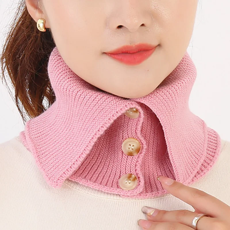 Women Flase Collar Neck Cover With Button Winter Outdoor  Warm Neckerchief Solid Color Wraps Head Neck Guard Collar