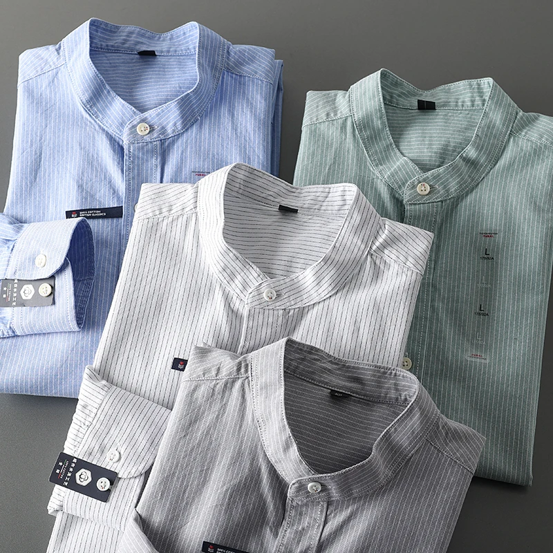 

Мужская повседневная рубашка из оксфордской ткани в полоску, новая весенняя модель, длинный рукав, приталенный крой, молодежная, на пуговицах