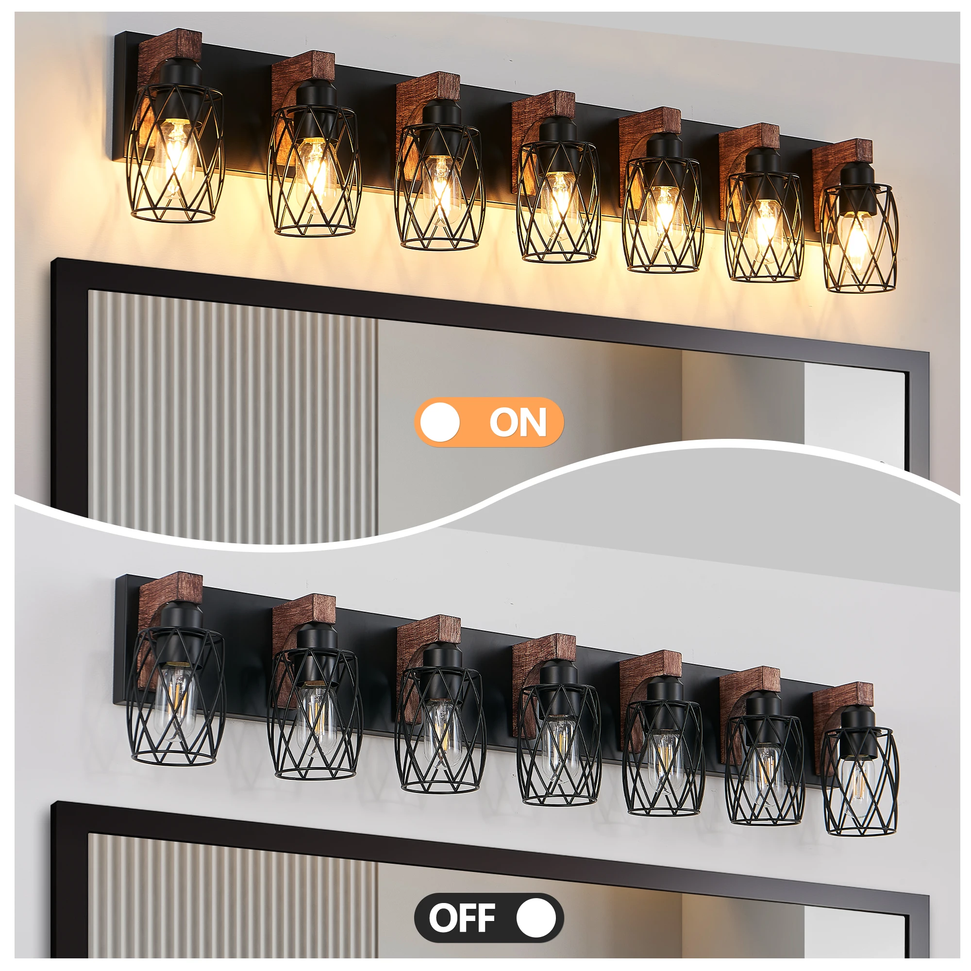 L001027-W7H Iron Wire Mesh Lampshade Mirror Front Light, Rust-Proof and Waterproof, Suitable for Bathroom Vanity, Power Supply Hardwired, Compatible with E26 Light Source, North American Ul Certified, Minimalist Style