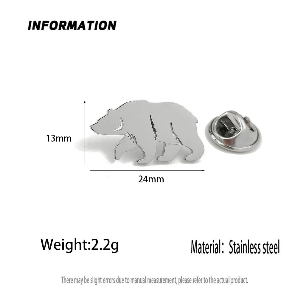 Metal Arctic Bear Pin. 18k Stainless Steel Necklace Pin. Fashionable Black Bear Emblem. An interesting jewelry gift.