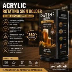 Acrylic Sign Holder Tabletop Restaurant Menu Holder Price Tag Display Stand Desktop Display Board Rotatable Sign Holder
