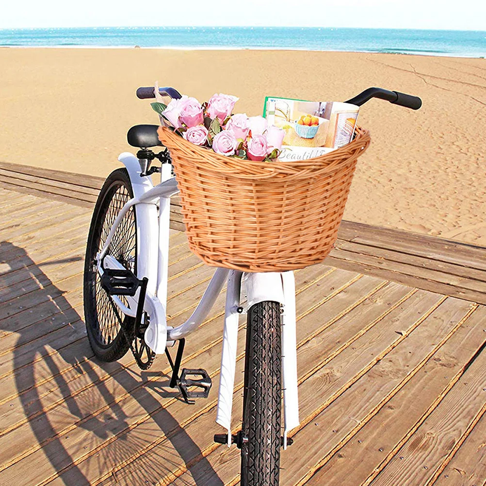 

Natural Willow Wicker Bike Basket for Children Small D Shape Front Handlebar Mounted Heavy Duty Storage Basket Easy Install No