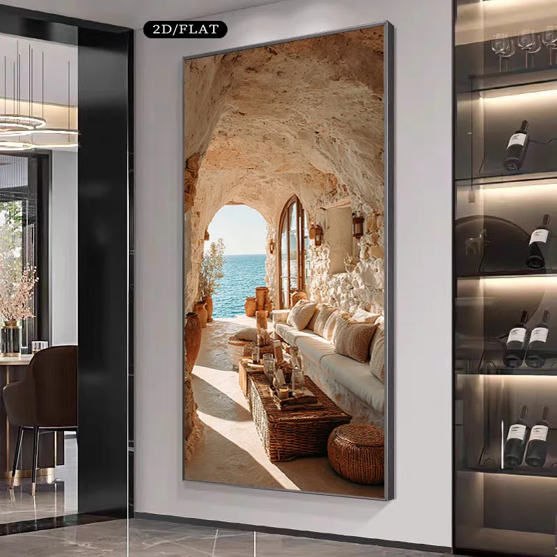 2D Flat Large Canvas Printing Rustic Seaside Retreat with Stone Home Decoration Canvas Prints Wall Art for Living Room Bedroom
