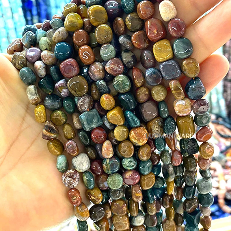 8-10mm Rough Gem Natural Stone Black Spotted Moonstone Spacer Beads for Jewelry Making Diy Bracelet Charms Accessories 15''