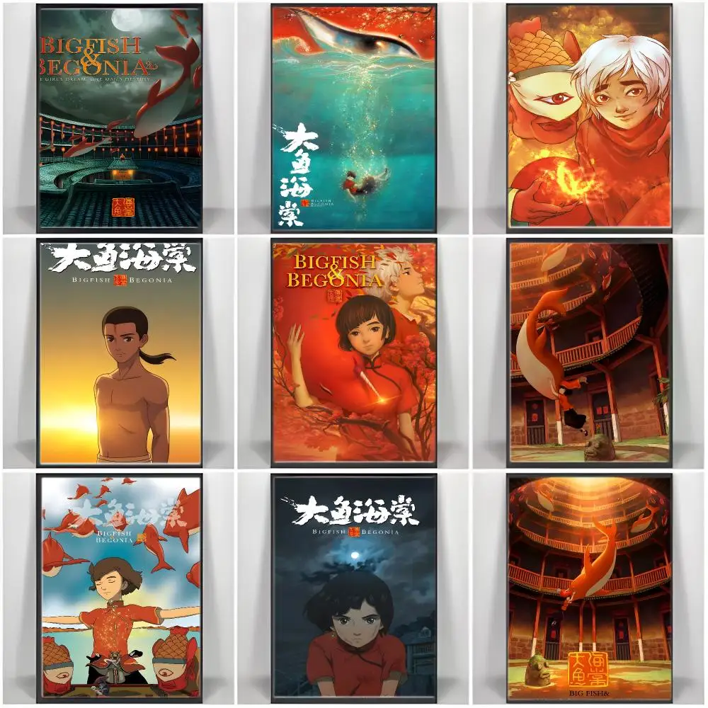 Fantasy Movie Big Fish & Begonia Poster  Self-adhesive Art Waterproof Paper Sticker Coffee House Bar Room Wall Decor