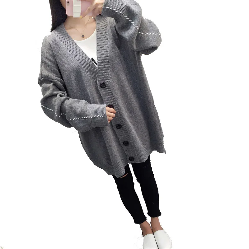 Vintage Knitted Cardigan Women Sweater Coat 2023 Autumn Winter Buttons V-neck Top Women's Loose Warm Casual Jacket Fashion Y2K