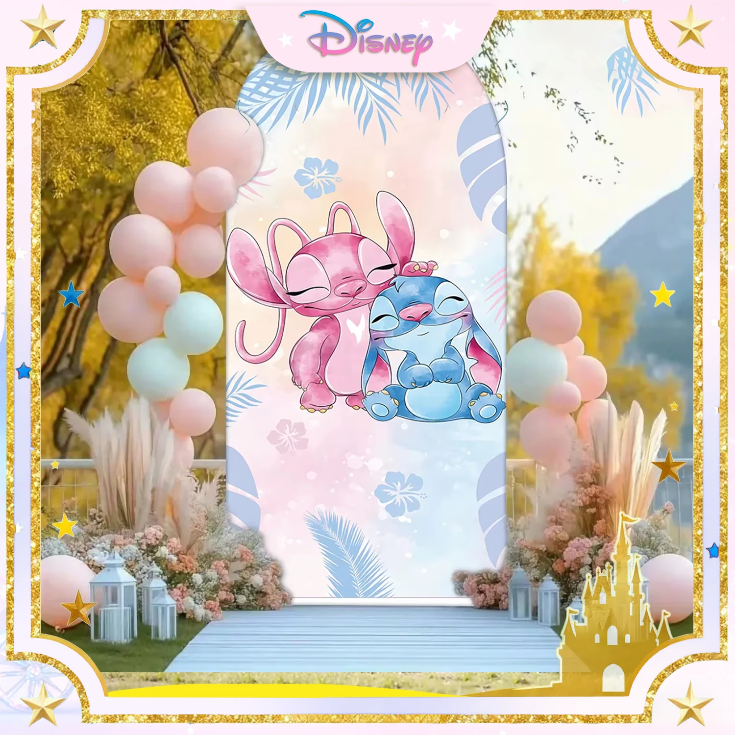 

Disney Lilo & Stitch Arch Backdrop Custom Cover Disney Theme Kids Birthday Party Decor for Baby Shower Elastic Photography