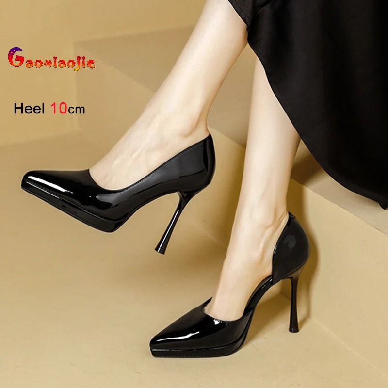 

Fashion Side Empty Office Career Woman Shoes 10CM High Heels Summer Pointed Patent Leather Single Shoes Elegant Women's Pumps