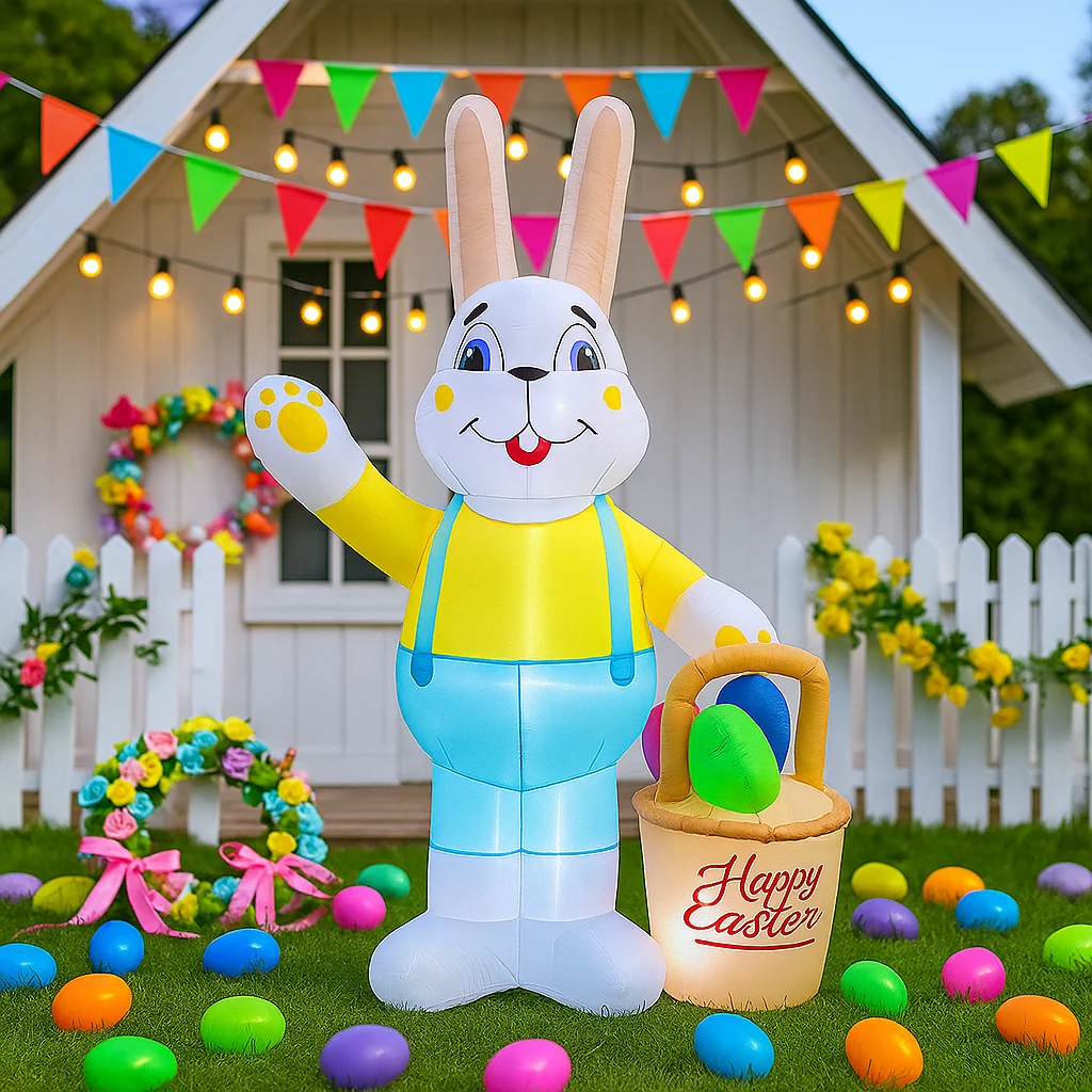 7FT عيد الفصح احتفالي نفخ أرنب حمل سلة ديكور أضواء LED في الهواء الطلق فناء Airblown ساحة عيد الفصح عيد الفصح نفخ #2