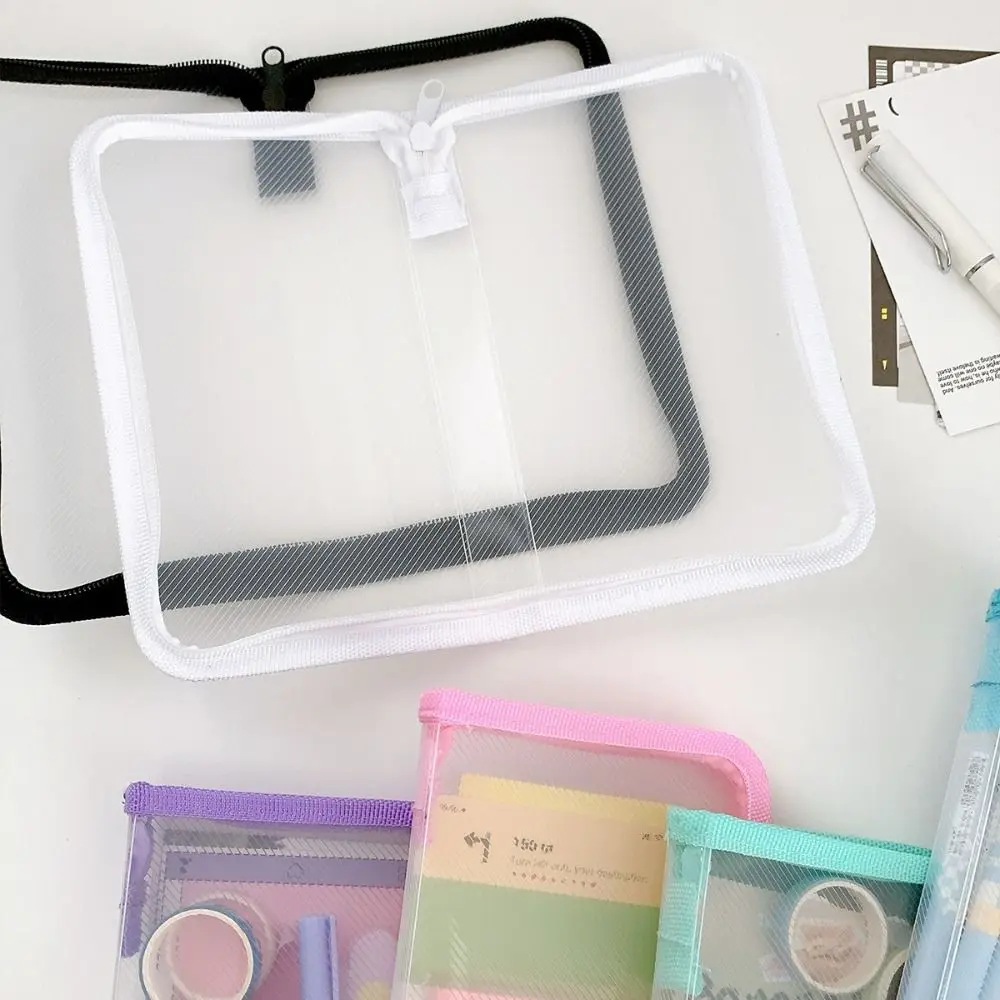 

Durable Multifunctional Transparent Zipper Pouch Transparent A6 File Folder Bag PP Solid Color Stationery Organizer Pouch Kids
