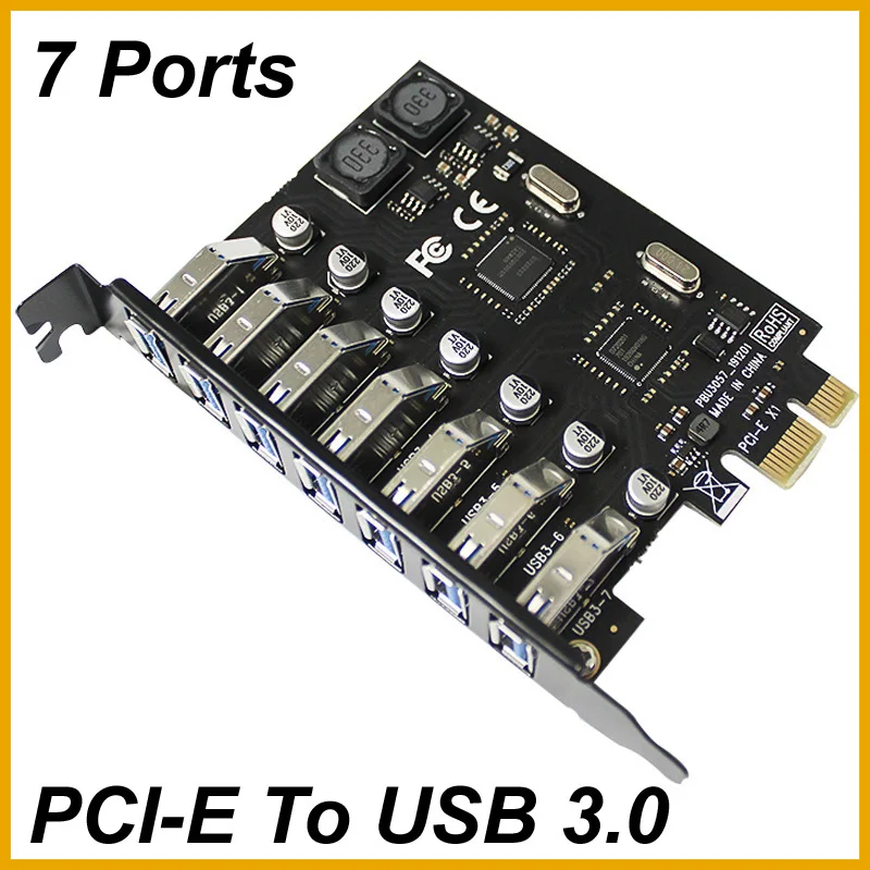 NEW 2026 7 Port USB 3.2 Gen1 Expansion Card PCIe X1 to USB 3.0 HUB Expansion Adapter Card 5Gbps for Windows, Linux