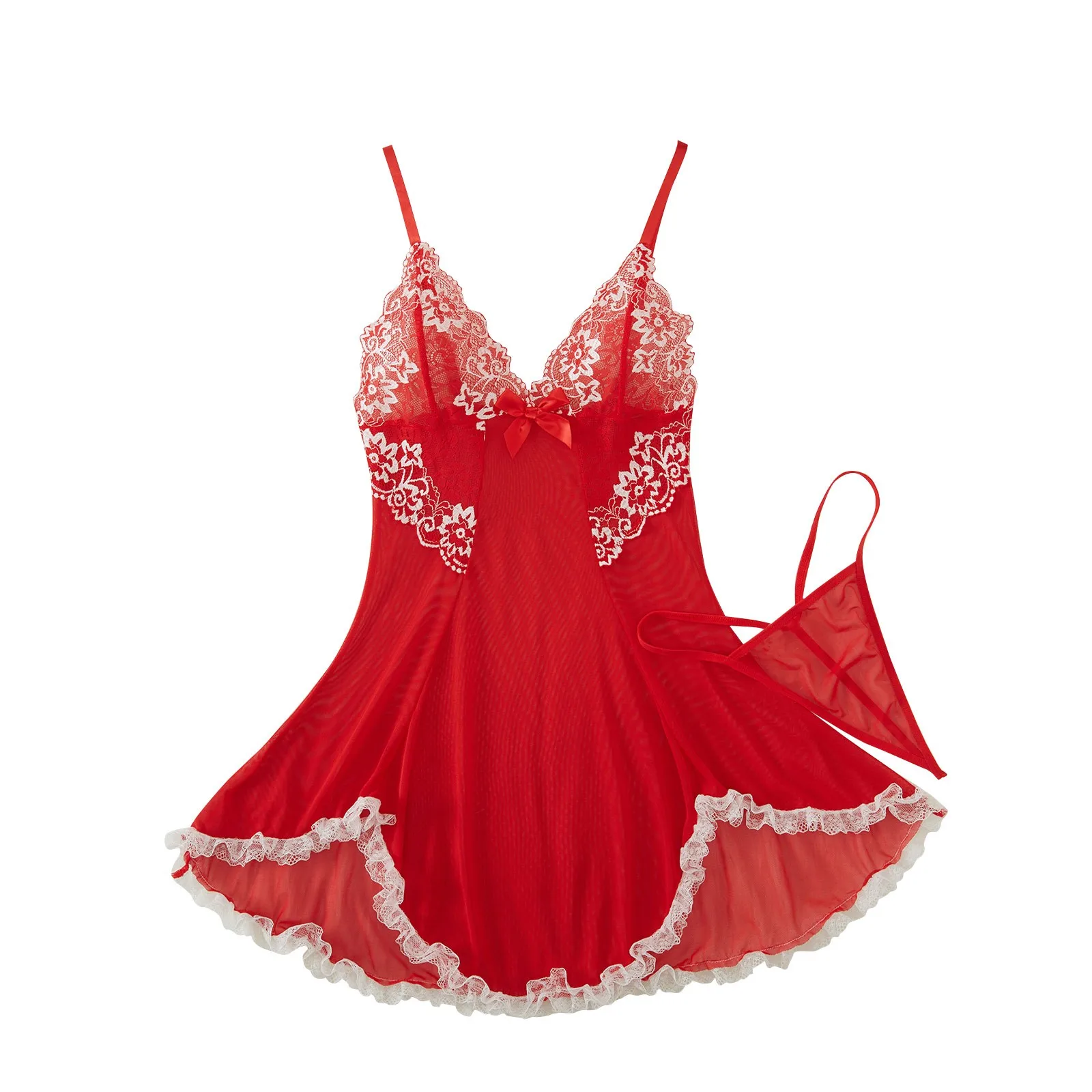 

Sexy Lingerie Ladies Lace Sleeveless Babydoll V-neck Nightdress Pajamas Evening Dress Loose Underwear