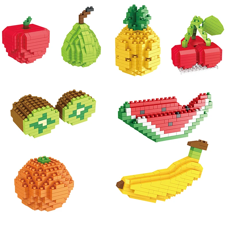 DIY Fruit Mini Building Blocks Apple Banana Cherry 3D Model Home Decorations Children Educational Assembly Toys Boys Girls Gifts